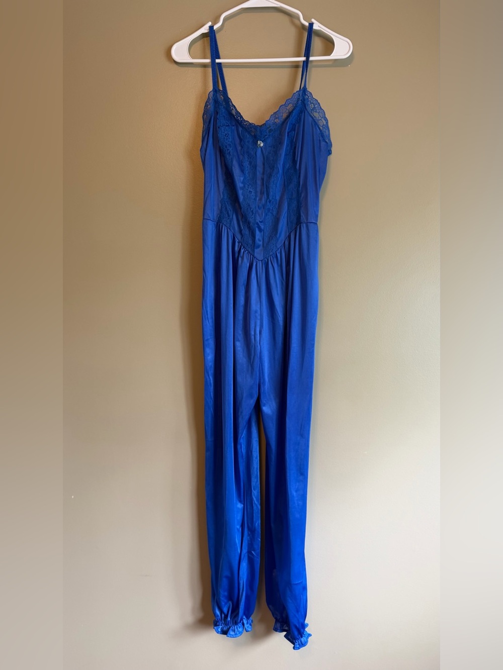 Vintage 80’s Lady Cameo Dallas Royal Blue Nylon Lounge Jumpsuit